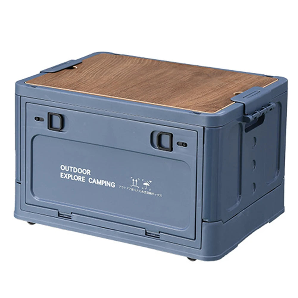 30L Collapsible Storage Bin with Wooden Lid & Side Opening – Portable Folding Container