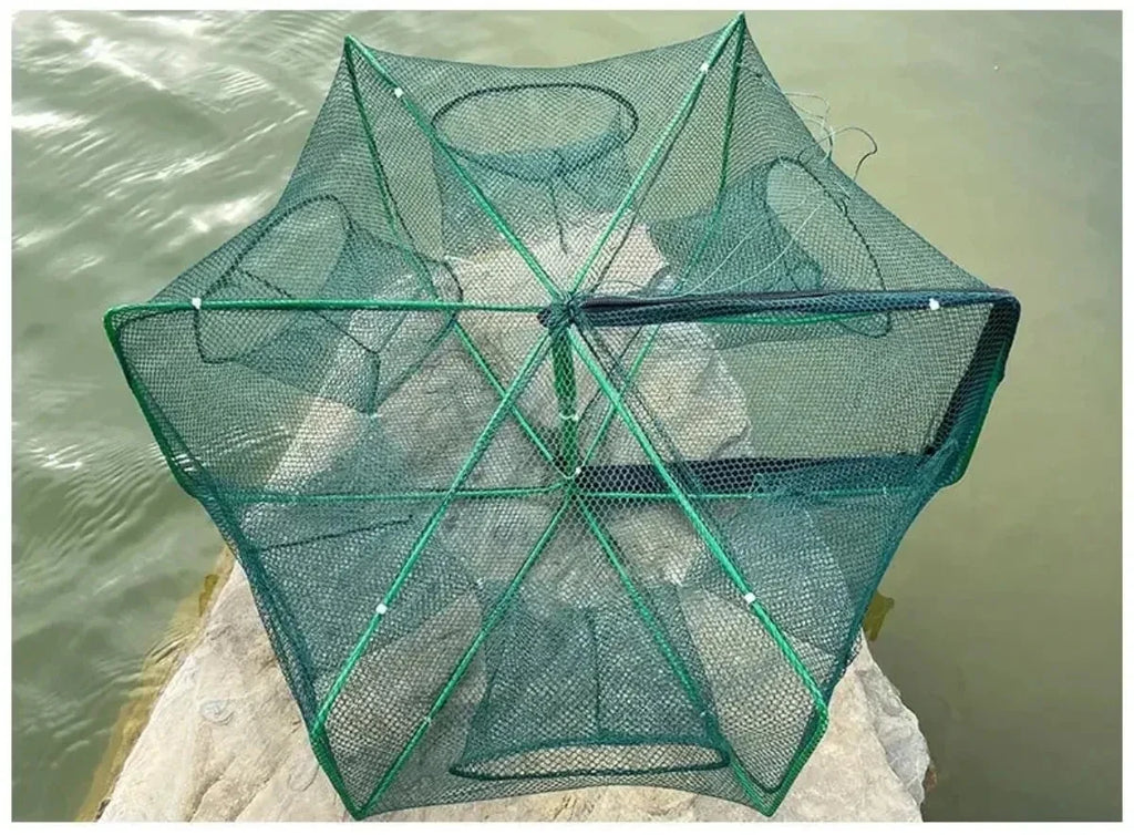 Foldable Fishing Trap Net with 6 Entry Holes for Crayfish Crab Shrimp and Eel Catching