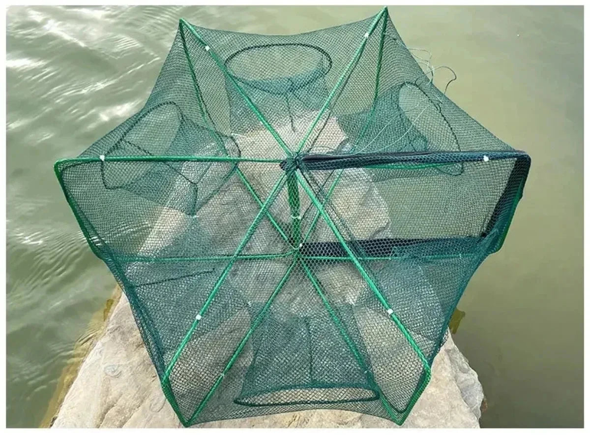 Foldable Fishing Trap Net with 6 Entry Holes for Crayfish Crab Shrimp and Eel Catching