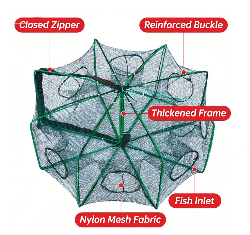 Foldable Fishing Trap Net with 6 Entry Holes for Crayfish Crab Shrimp and Eel Catching