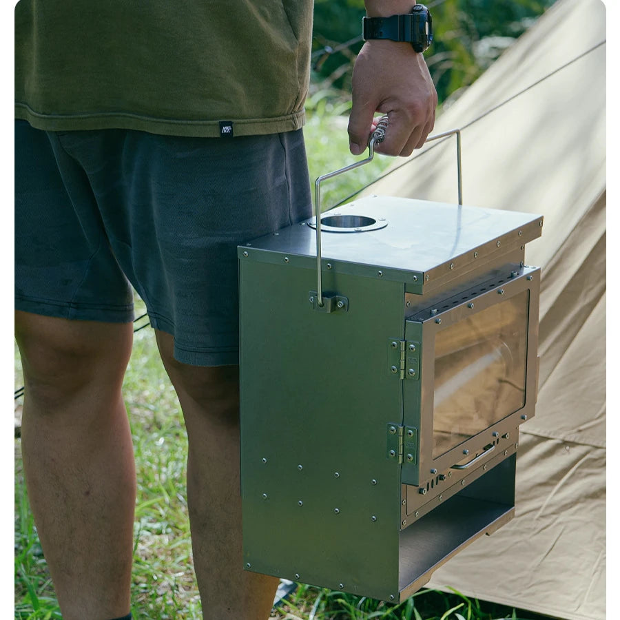 Compact Smokeless Wood Stove with Glass Viewing Window for Camping and Outdoor Use