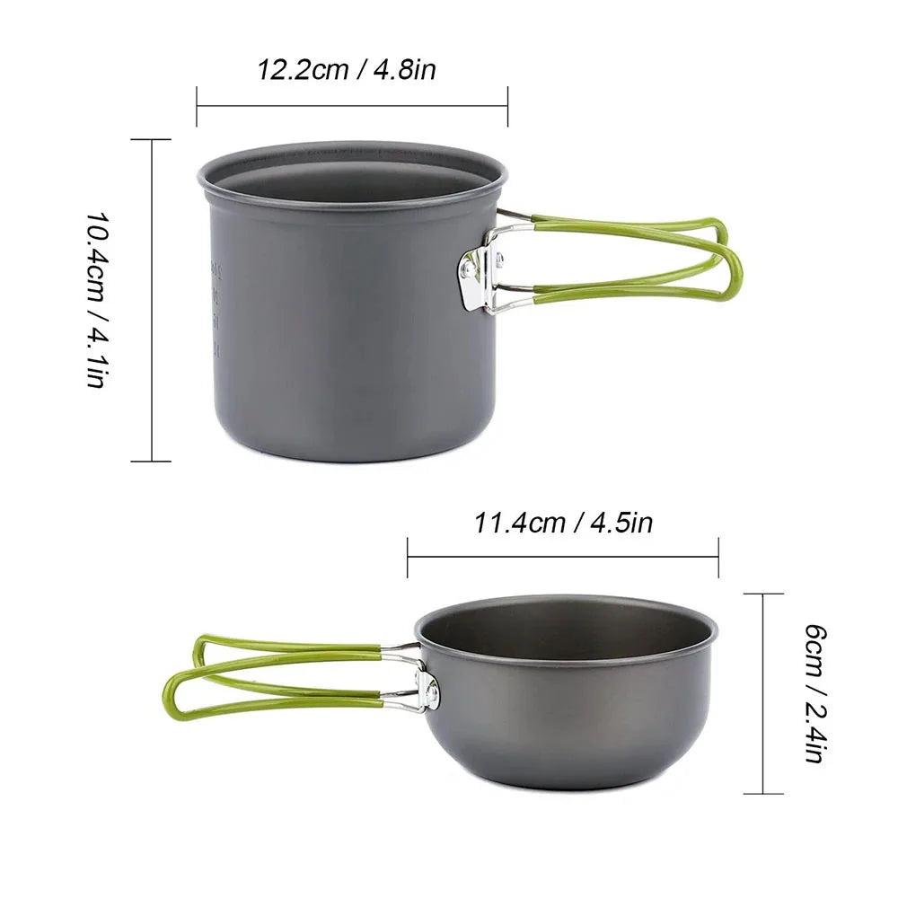 Ultralight Camping Cookware Set 2-Piece Pot Frying Pan with Mesh Carry Bag