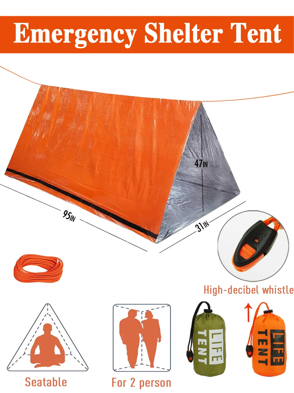 Portable 2 Person Emergency Survival Tent Waterproof Windproof Compact Shelter