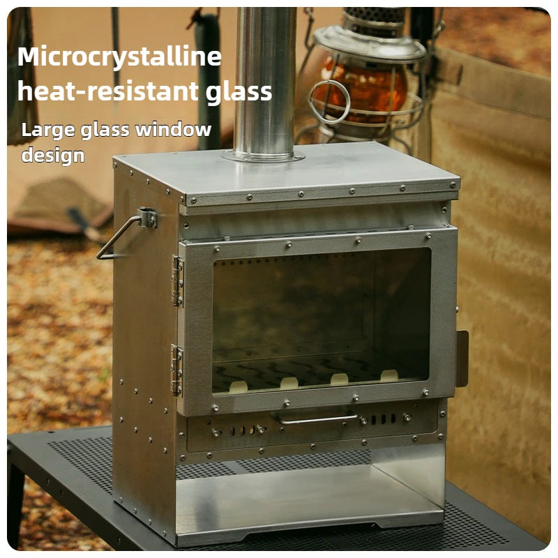 Compact Smokeless Wood Stove with Glass Viewing Window for Camping and Outdoor Use