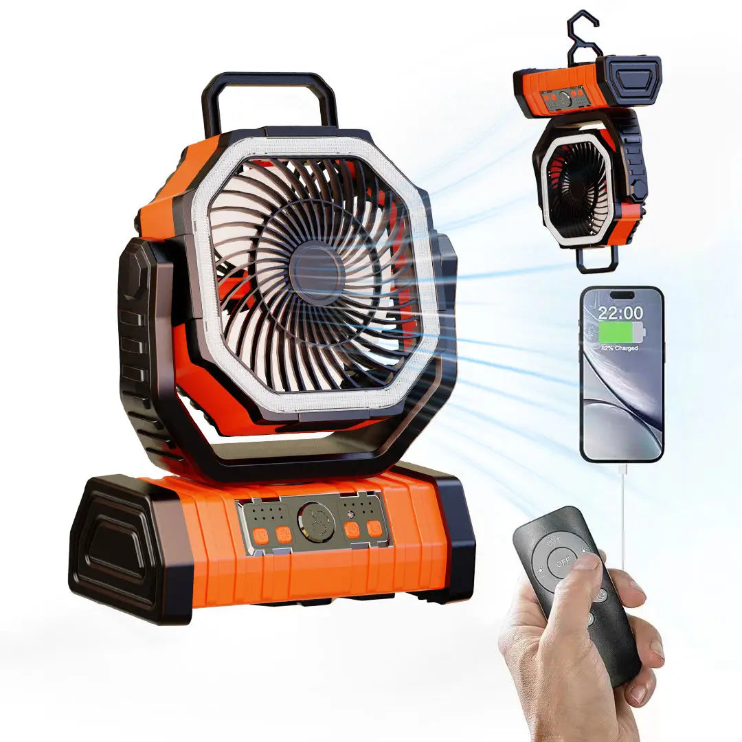 Portable Rechargeable Camping Fan 20000mAh with LED Light Remote Control and Hanging Hook