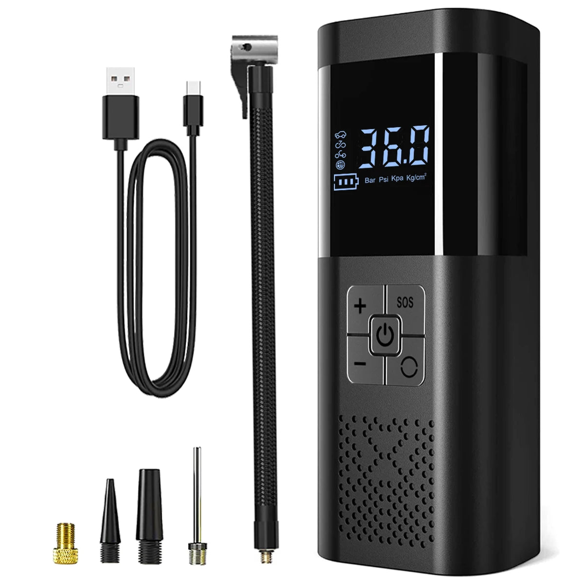 Portable Wireless Tire Inflator with Digital Display, 150 PSI, Rechargeable Battery, LED Light