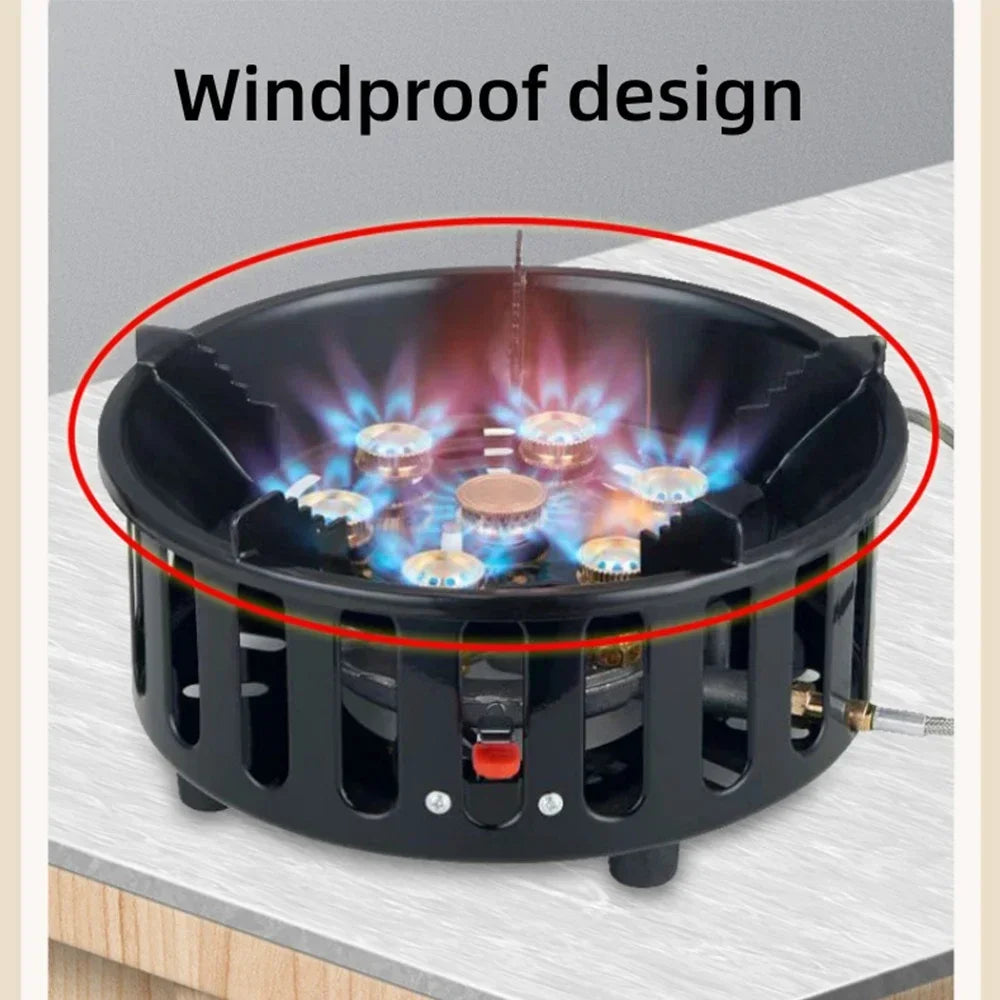 Portable 7-Core Camping Gas Stove with Windproof Design and Electronic Ignition