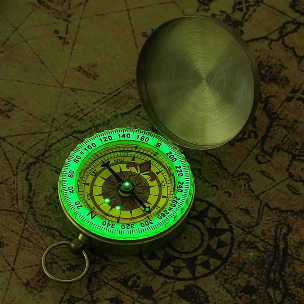 Outdoor Copper Multifunctional Hiking Compass – Mini Luminous Flip Navigation Tool for Camping & Mountaineering