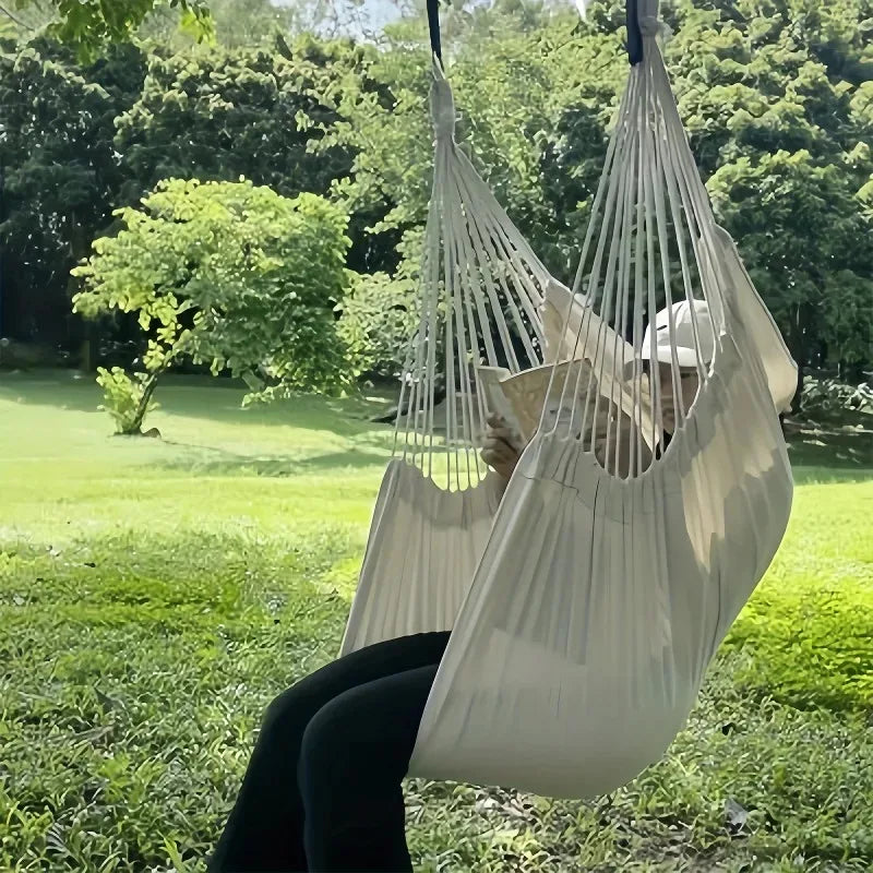Leisure Fabric Hanging Chair with Anti-Rollover Design & Storage Bag for Patio Garden