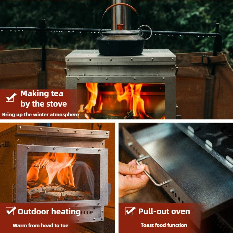Compact Smokeless Wood Stove with Glass Viewing Window for Camping and Outdoor Use