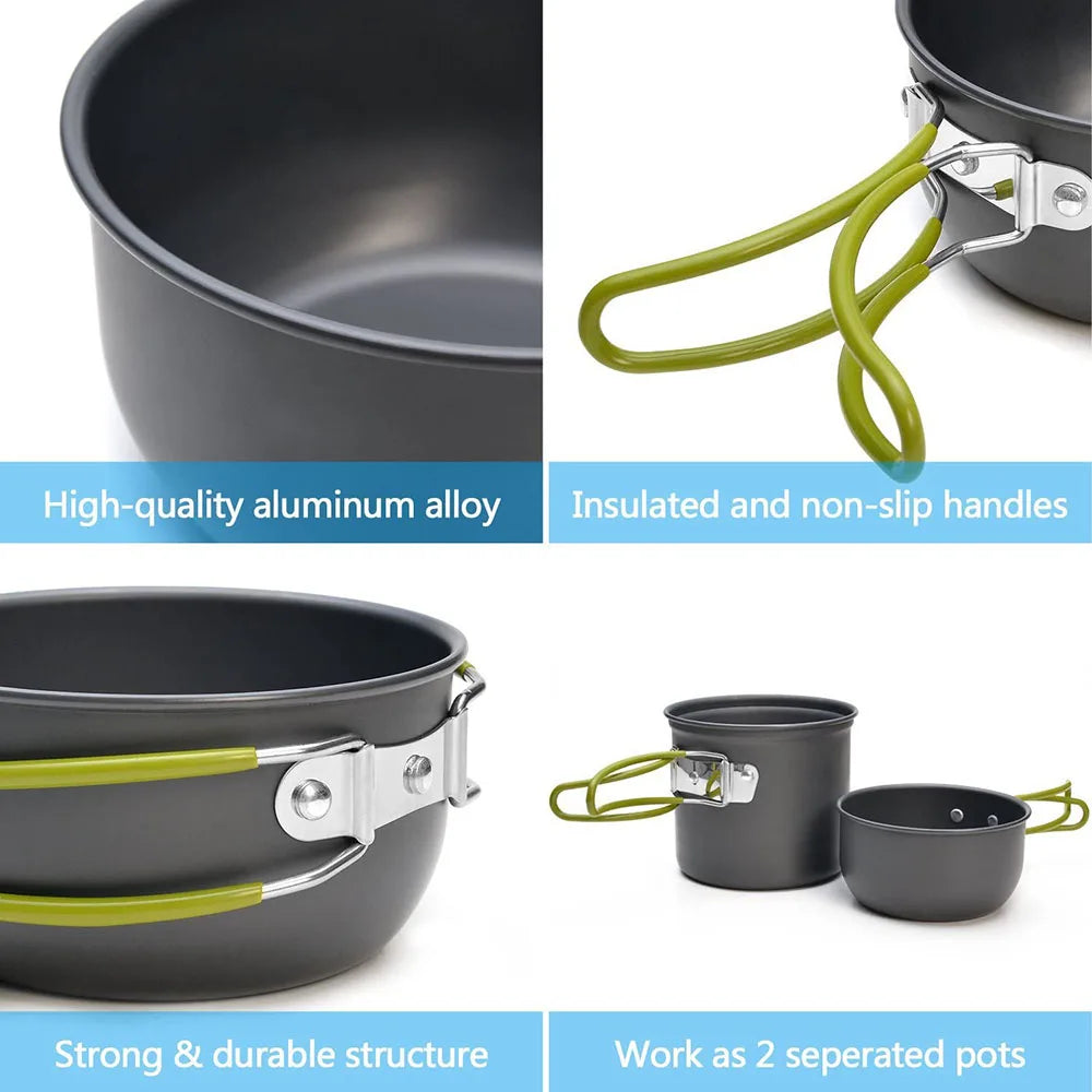 Ultralight Camping Cookware Set 2-Piece Pot Frying Pan with Mesh Carry Bag