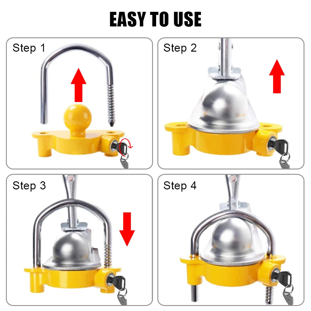 U-Shape Trailer Coupler Hitch Lock Heavy Duty Adjustable Tow Ball Security