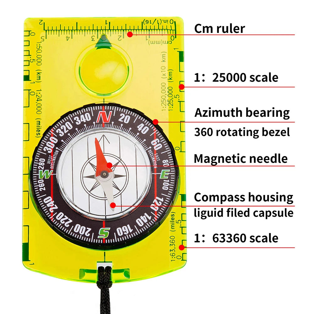 Waterproof Outdoor Navigation Compass for Hiking, Camping, Backpacking and Orienteering
