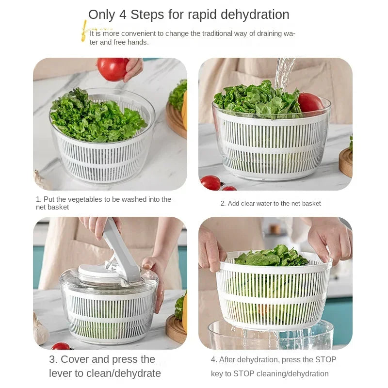 3L Salad Spinner Vegetable Washer & Dryer Bowl, Detachable PP Basket for Lettuce, Fruit & Greens