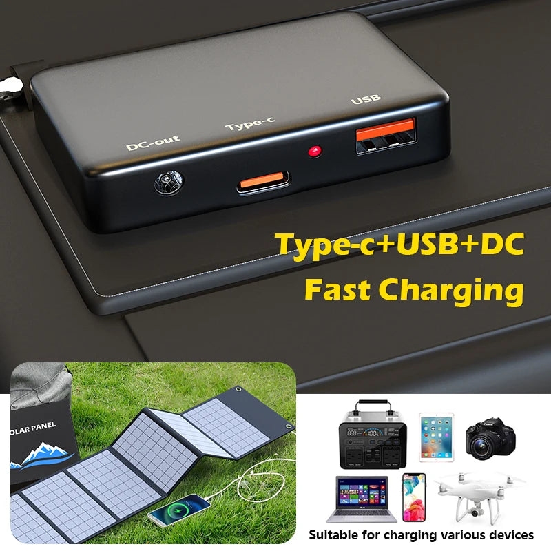 100W Foldable Portable Solar Panel Charger with USB & DC Output for Camping