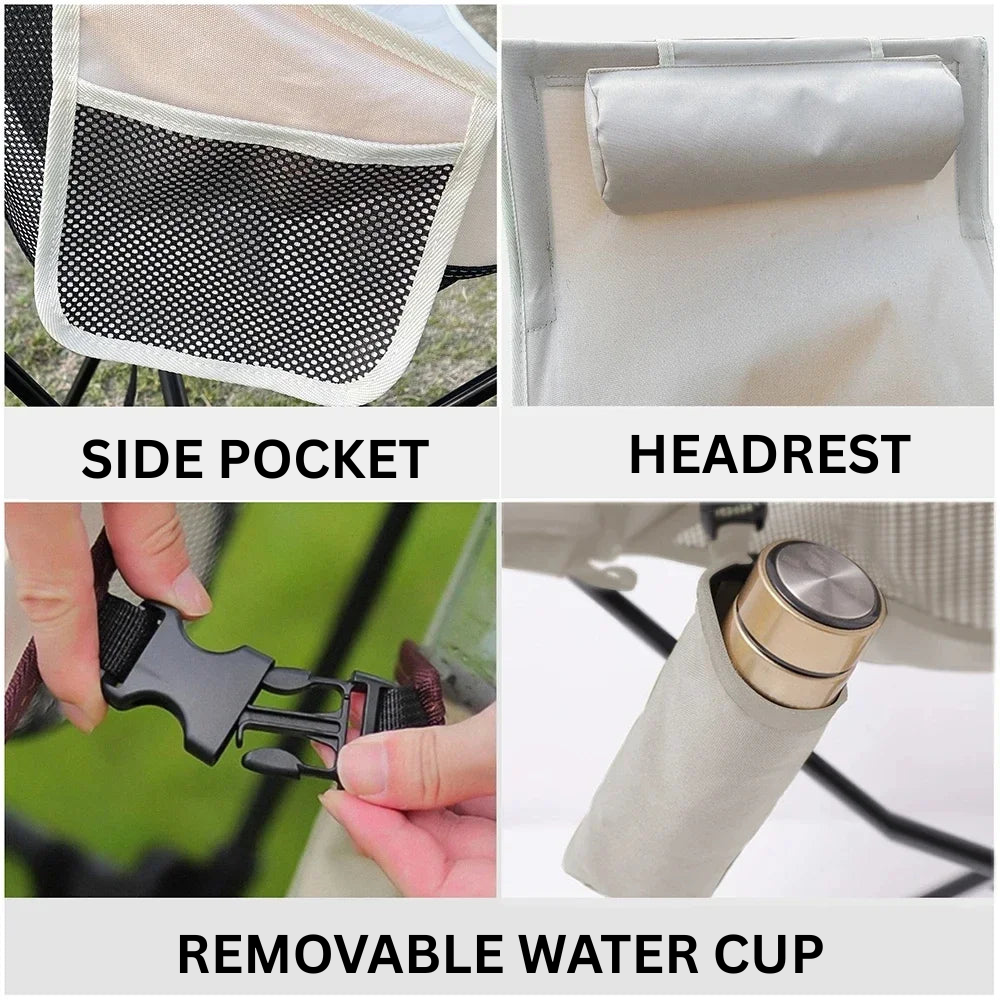 Portable Folding Camping Chair with Headrest Lightweight Aluminum Outdoor Travel Chair
