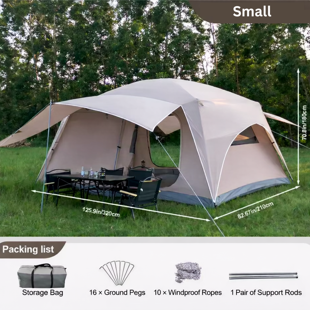 Oversized Double Layer Camping Tent for 3–12 People Waterproof 2 Room Outdoor Shelter