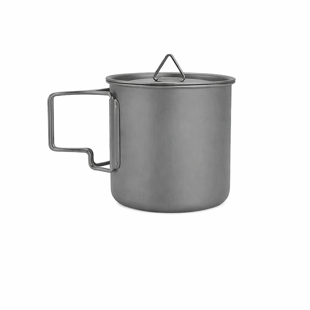 Titanium Camping Cookware Set with Folding 420ml Mug Lightweight Portable Outdoor Cooking Kit