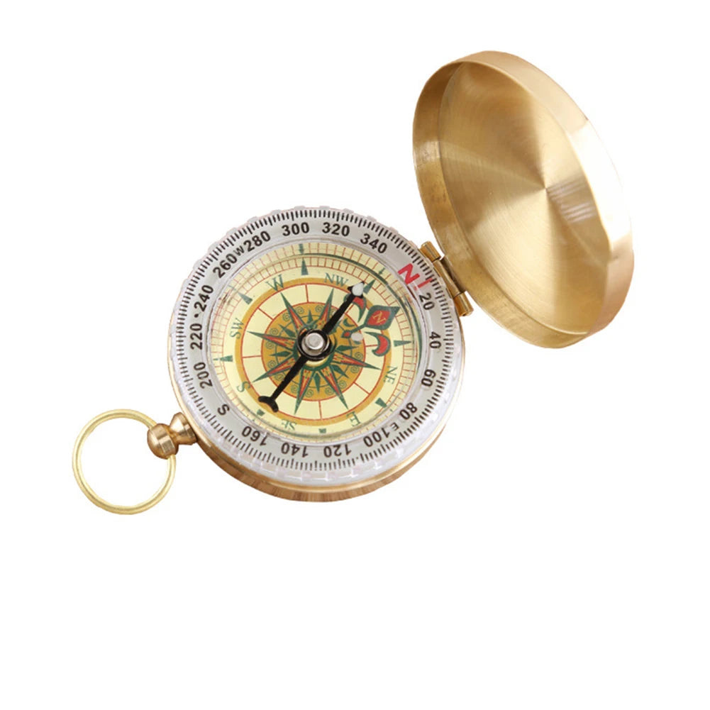 Outdoor Copper Multifunctional Hiking Compass – Mini Luminous Flip Navigation Tool for Camping & Mountaineering