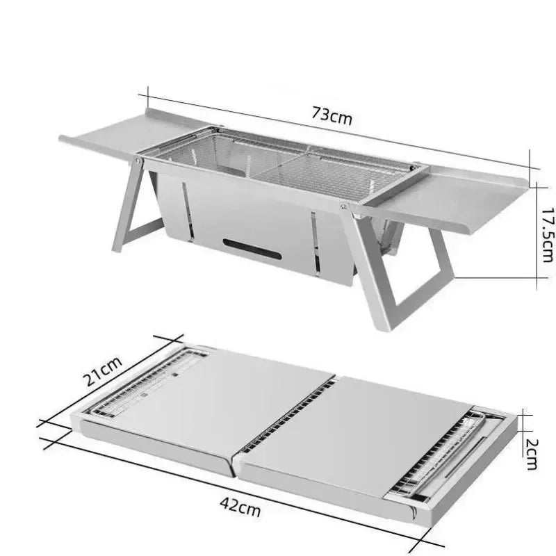 Foldable Stainless Steel Charcoal BBQ Grill with Carry Handle, Portable Outdoor Barbecue Stove