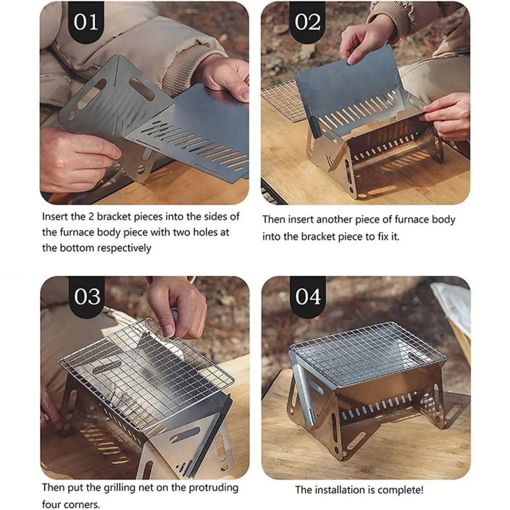 Stainless Steel Camping BBQ Grill Rack for Firewood Stove