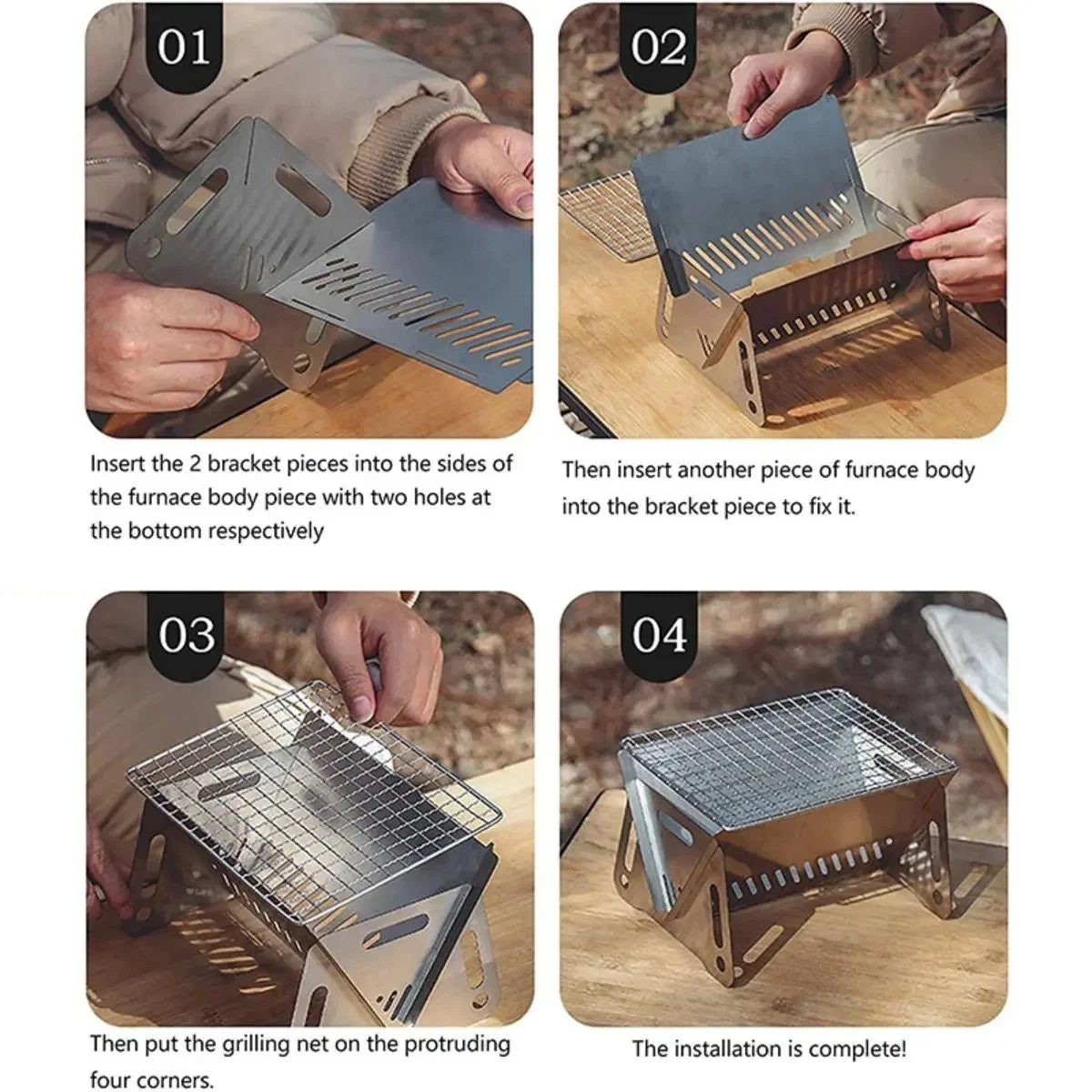 Stainless Steel Camping BBQ Grill Rack for Firewood Stove