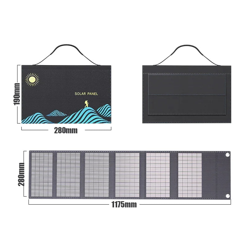 60W Portable Folding Solar Panel with USB & DC Output Charger
