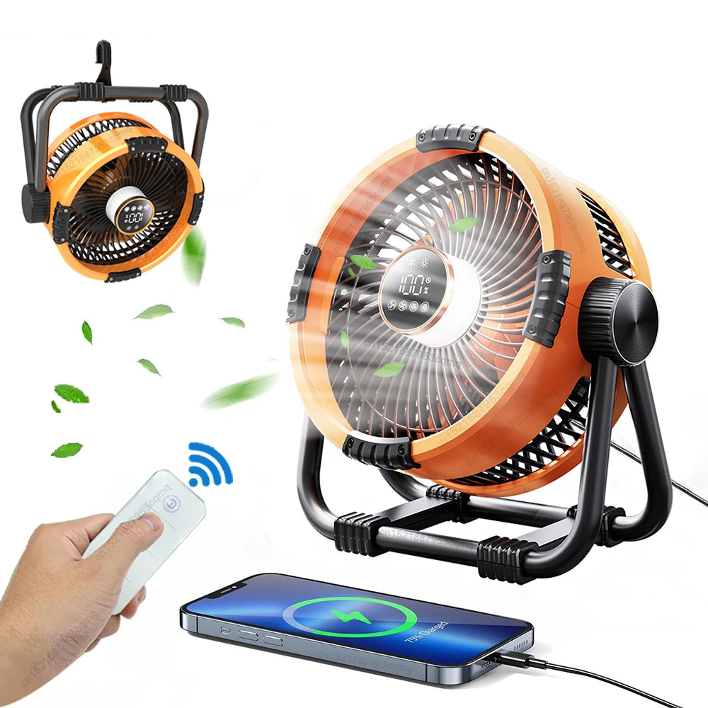 20000mAh Rechargeable Camping Fan with LED Light & Hook – Portable Tent Ceiling Fan