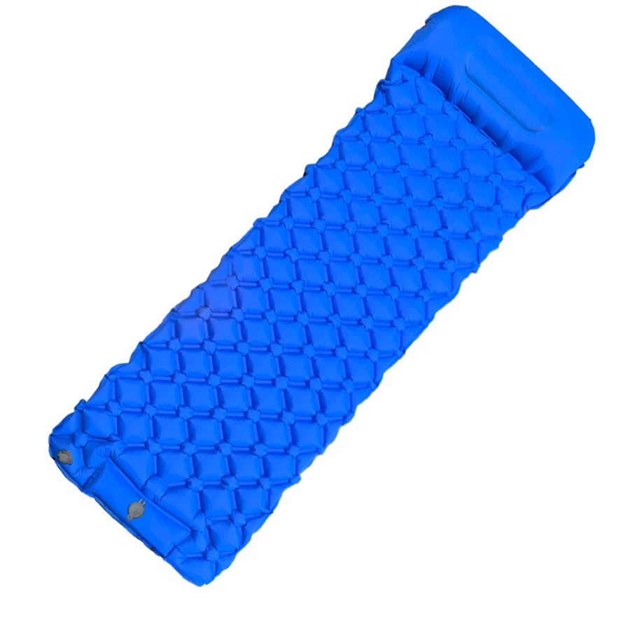 Air-Filled Outdoor Mat for Camping and Travel with Quick Inflator Pump Blue