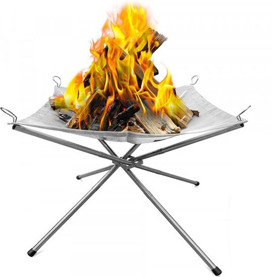 Portable Camping Fire Pit Grill with Stainless Steel Mesh – Foldable Outdoor Bonfire Rack