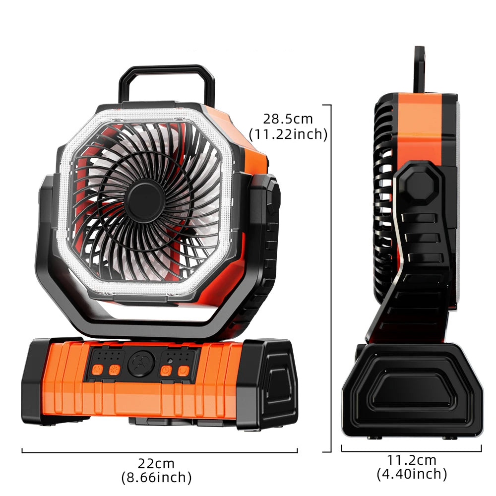 Portable Rechargeable Camping Fan 20000mAh with LED Light Remote Control and Hanging Hook