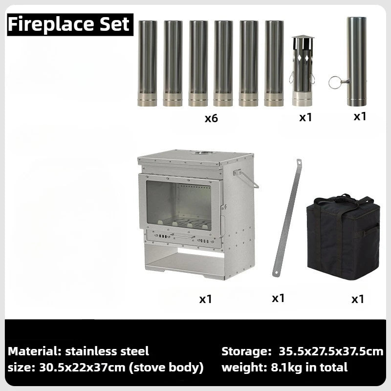 Compact Smokeless Wood Stove with Glass Viewing Window for Camping and Outdoor Use