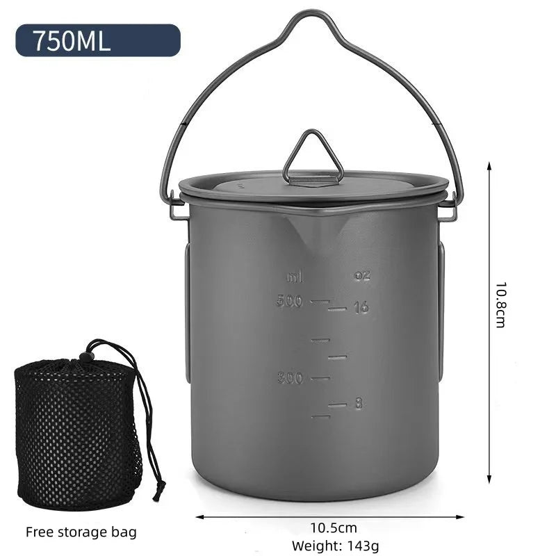 Titanium Camping Cookware Set with 420ml Folding Mug and 750ml Pot Portable Outdoor Kit