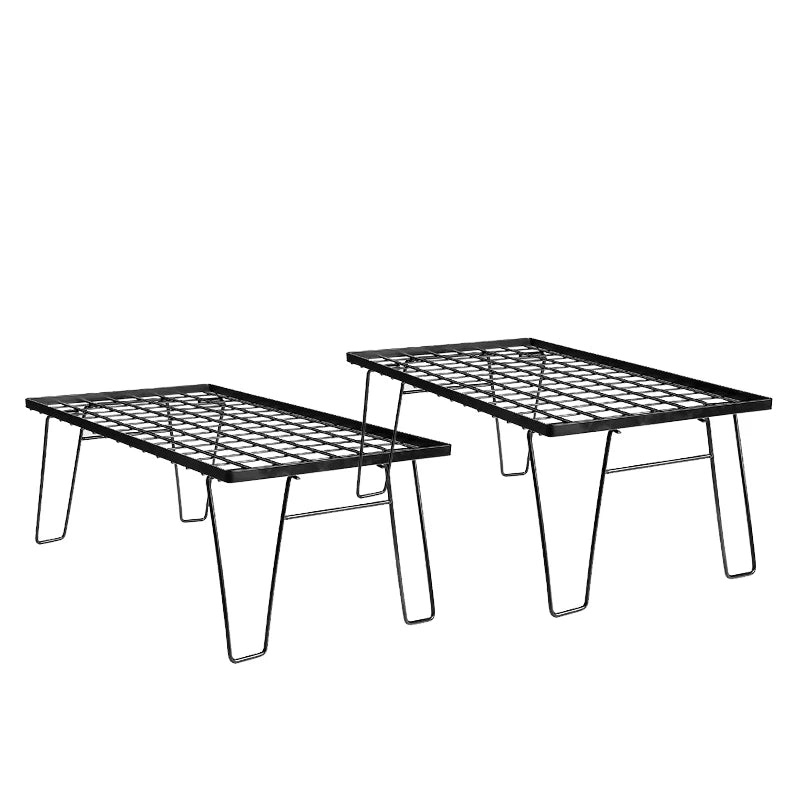 Heavy Duty Folding Outdoor Table Portable Metal Mesh Camping Picnic Table 60cm Black 2PCS